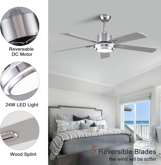 52 in. Ceiling Fan, Outdoor Ceiling Fan with Light and Remote, LED Modern Outdoor Silver Ceiling Fan, Indoor Wood Ceiling Fan with Bright Light-4-ErisView