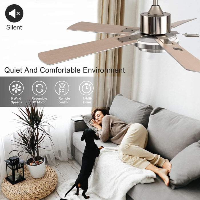 52 in. Ceiling Fan, Outdoor Ceiling Fan with Light and Remote, LED Modern Outdoor Silver Ceiling Fan, Indoor Wood Ceiling Fan with Bright Light-7-ErisView