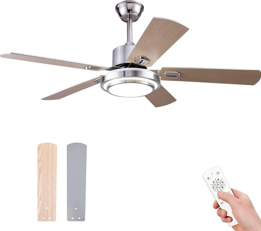 52 in. Ceiling Fan, Outdoor Ceiling Fan with Light and Remote, LED Modern Outdoor Silver Ceiling Fan, Indoor Wood Ceiling Fan with Bright Light-1-ErisView