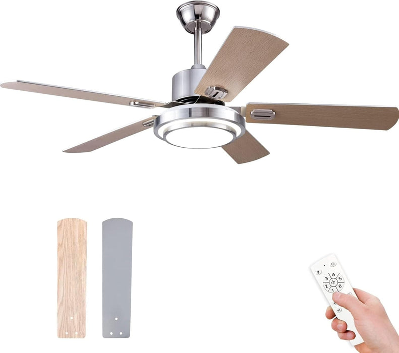 52 in. Ceiling Fan, Outdoor Ceiling Fan with Light and Remote, LED Modern Outdoor Silver Ceiling Fan, Indoor Wood Ceiling Fan with Bright Light-1-ErisView