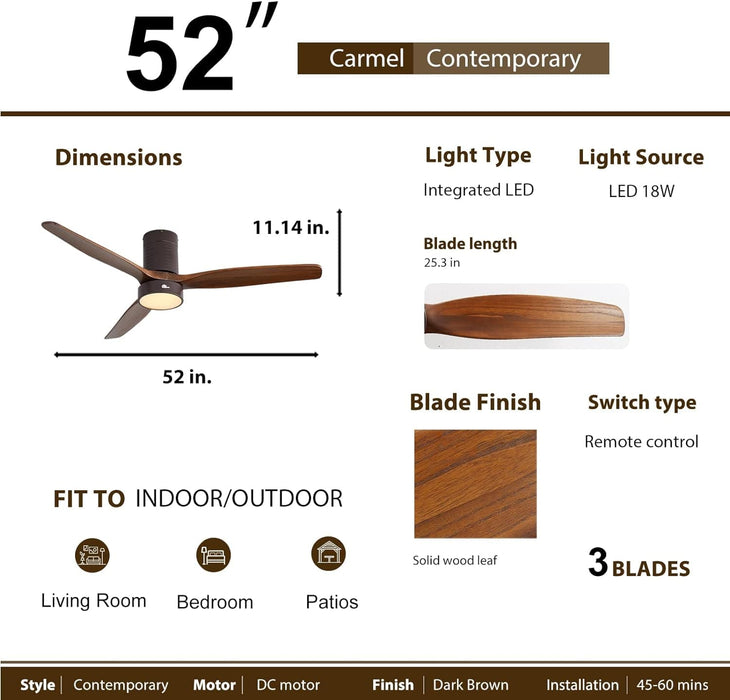 52 in. Ceiling Fan, Outdoor Ceiling Fan with Light and Remote, Outdoor Ceiling Fan with Light, Dimmable Quiet Ceiling Fans, Reversible Wood Blades-24-ErisView