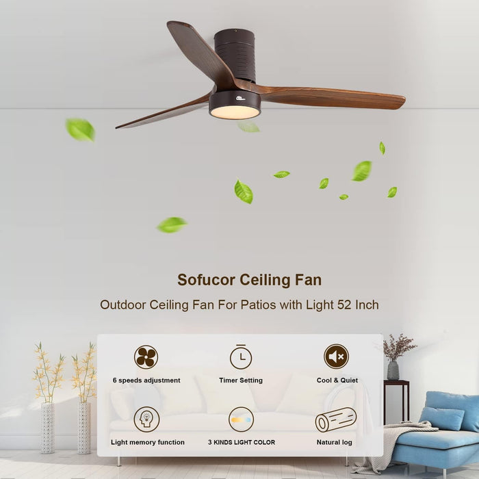 52 in. Ceiling Fan, Outdoor Ceiling Fan with Light and Remote, Outdoor Ceiling Fan with Light, Dimmable Quiet Ceiling Fans, Reversible Wood Blades-27-ErisView