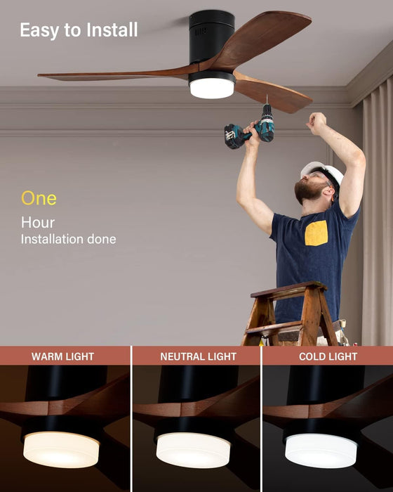 52 in. Ceiling Fan, Outdoor Ceiling Fan with Light and Remote, Outdoor Ceiling Fan with Light, Dimmable Quiet Ceiling Fans, Reversible Wood Blades-31-ErisView