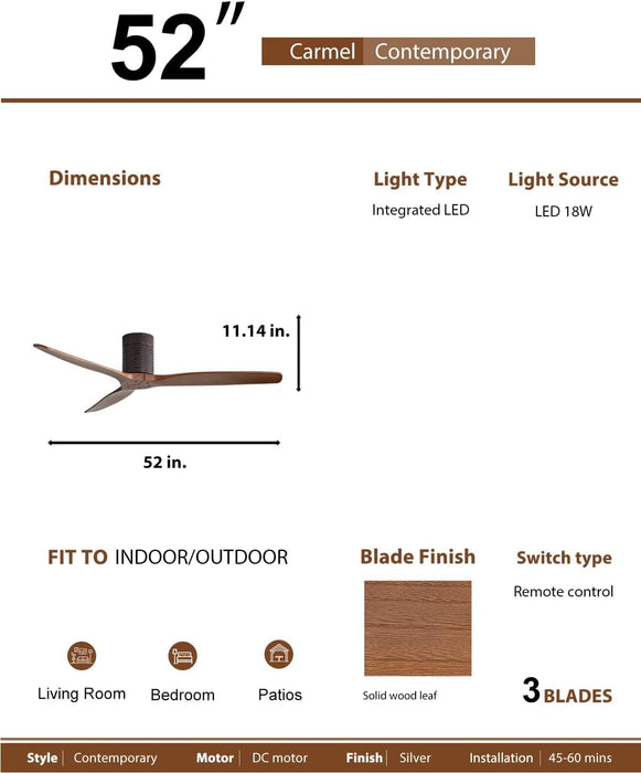 52 in. Ceiling Fan, Outdoor Ceiling Fan with Light and Remote, Outdoor Ceiling Fan with Light, Dimmable Quiet Ceiling Fans, Reversible Wood Blades-38-ErisView