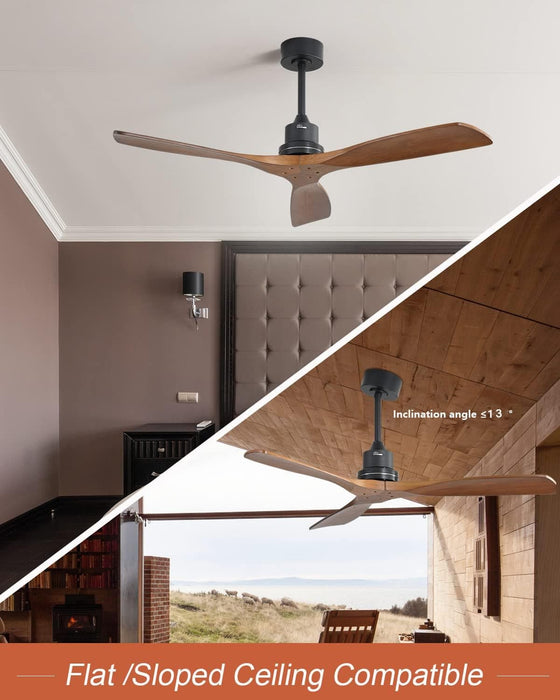 52 in. Ceiling Fan, Outdoor Ceiling Fan with Light and Remote, Outdoor Ceiling Fan with Light, Dimmable Quiet Ceiling Fans, Reversible Wood Blades-50-ErisView