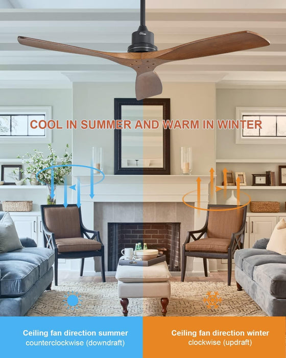52 in. Ceiling Fan, Outdoor Ceiling Fan with Light and Remote, Outdoor Ceiling Fan with Light, Dimmable Quiet Ceiling Fans, Reversible Wood Blades-51-ErisView