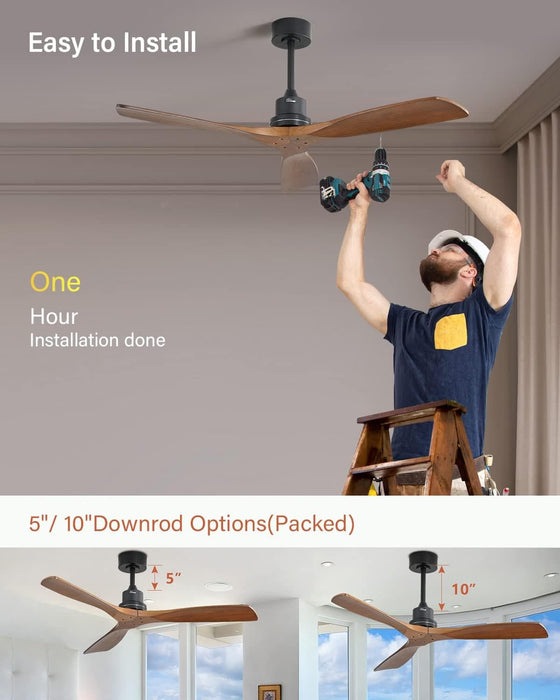 52 in. Ceiling Fan, Outdoor Ceiling Fan with Light and Remote, Outdoor Ceiling Fan with Light, Dimmable Quiet Ceiling Fans, Reversible Wood Blades-53-ErisView