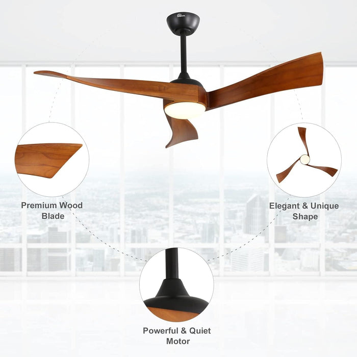 52 in. Ceiling Fan, Outdoor Ceiling Fan with Light and Remote, Outdoor Ceiling Fan with Light, Dimmable Quiet Ceiling Fans, Reversible Wood Blades-59-ErisView