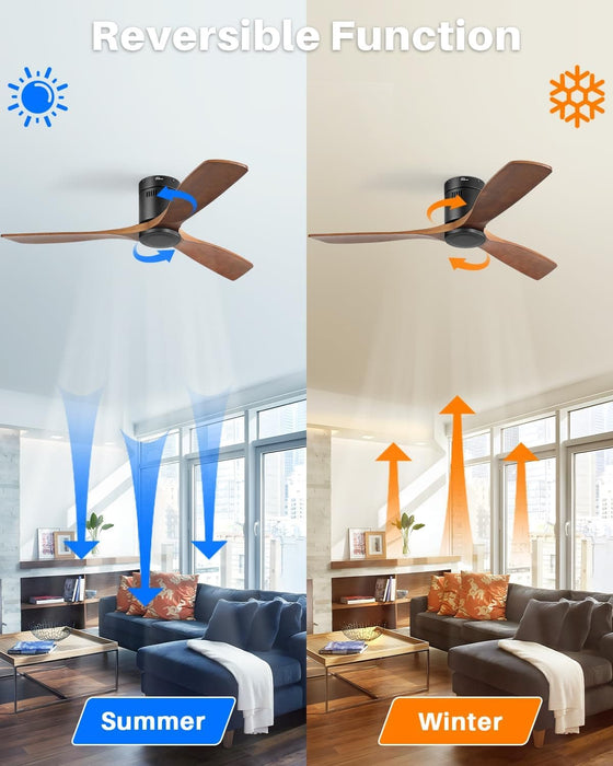52 in. Ceiling Fan, Outdoor Ceiling Fan with Light and Remote, Outdoor Ceiling Fan with Light, Dimmable Quiet Ceiling Fans, Reversible Wood Blades-65-ErisView