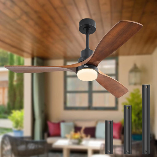 52 in. Ceiling Fan, Outdoor Ceiling Fan with Light and Remote, Outdoor Ceiling Fan with Light, Dimmable Quiet Ceiling Fans, Reversible Wood Blades-1-ErisView
