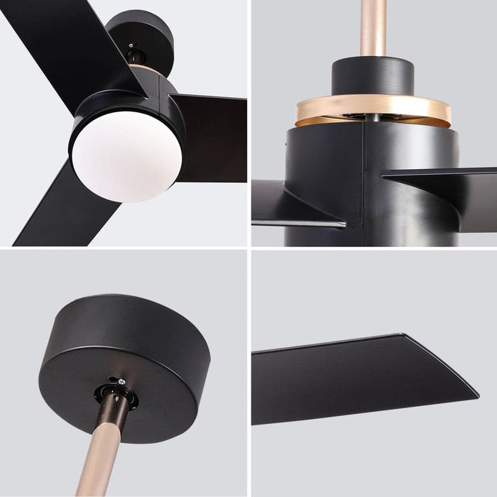 52 in. Ceiling Fan with LED Light Remote Control, Modern Low Profile Black Ceiling Fan, Indoor Outdoor Ceiling Fan for Bedroom Living Room Patio-ErisView