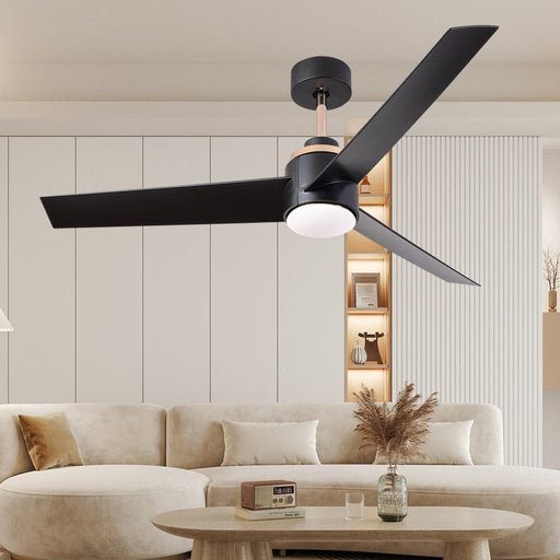52 in. Ceiling Fan with LED Light Remote Control, Modern Low Profile Black Ceiling Fan, Indoor Outdoor Ceiling Fan for Bedroom Living Room Patio-ErisView