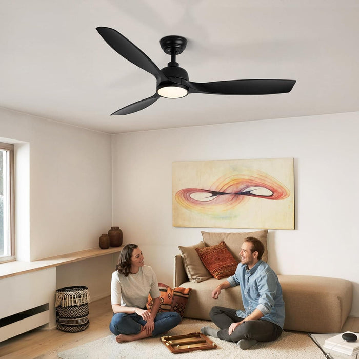 52 in. Ceiling Fan with Light, Black Modern Ceiling Fan with Remote APP Control, Dimmable Low Profile Ceiling Fan Light for Indoor Outdoor Use-2-ErisView