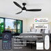 52 in. Ceiling Fan with Light, Black Modern Ceiling Fan with Remote APP Control, Dimmable Low Profile Ceiling Fan Light for Indoor Outdoor Use-3-ErisView
