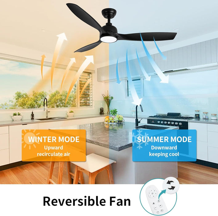52 in. Ceiling Fan with Light, Black Modern Ceiling Fan with Remote APP Control, Dimmable Low Profile Ceiling Fan Light for Indoor Outdoor Use-6-ErisView