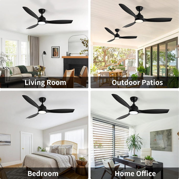 52 in. Ceiling Fan with Light, Black Modern Ceiling Fan with Remote APP Control, Dimmable Low Profile Ceiling Fan Light for Indoor Outdoor Use-7-ErisView