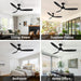 52 in. Ceiling Fan with Light, Black Modern Ceiling Fan with Remote APP Control, Dimmable Low Profile Ceiling Fan Light for Indoor Outdoor Use-7-ErisView
