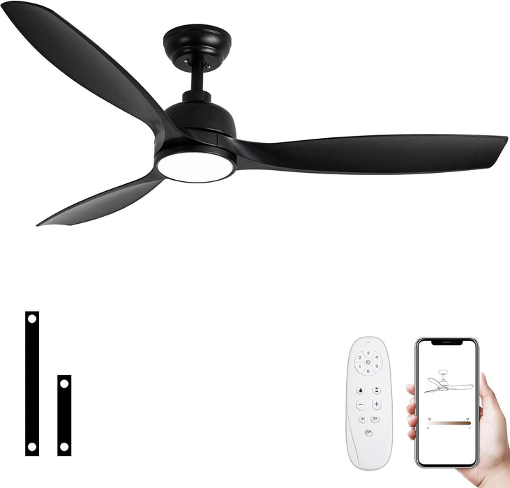 52 in. Ceiling Fan with Light, Black Modern Ceiling Fan with Remote APP Control, Dimmable Low Profile Ceiling Fan Light for Indoor Outdoor Use-1-ErisView