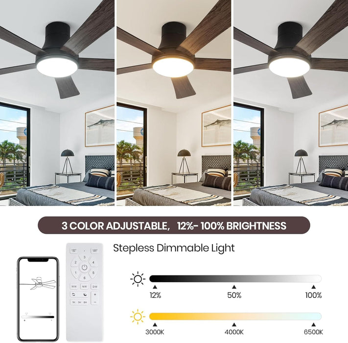 52 in. Ceiling Fan with Light, Flush Mount Ceiling Fan, 5 Blade Reversible Ceiling Fan Summer Winter, Black Ceiling Fan with Remote, Bedroom Ceiling Fans-4-ErisView