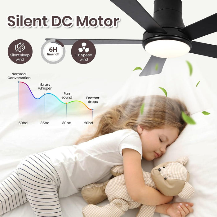 52 in. Ceiling Fan with Light, Flush Mount Ceiling Fan, 5 Blade Reversible Ceiling Fan Summer Winter, Black Ceiling Fan with Remote, Bedroom Ceiling Fans-5-ErisView