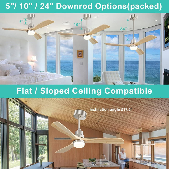 52 in. Ceiling Fan with Light, Indoor Outdoor Ceiling Fans with Remote, Dimmable Light Wood Ceiling Fan with Bright Light-2-ErisView