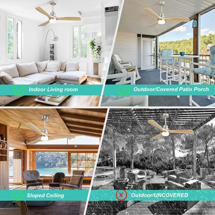 52 in. Ceiling Fan with Light, Indoor Outdoor Ceiling Fans with Remote, Dimmable Light Wood Ceiling Fan with Bright Light-3-ErisView