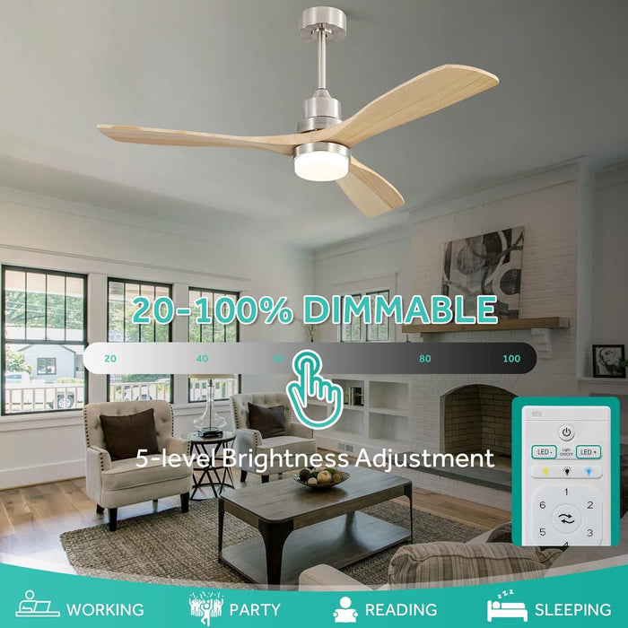52 in. Ceiling Fan with Light, Indoor Outdoor Ceiling Fans with Remote, Dimmable Light Wood Ceiling Fan with Bright Light-5-ErisView
