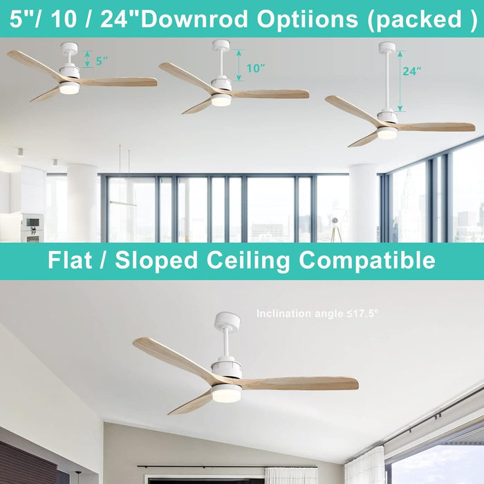 52 in. Ceiling Fan with Light, Indoor Outdoor Ceiling Fans with Remote, Wood Reversible Quiet Ceiling Fans-11-ErisView
