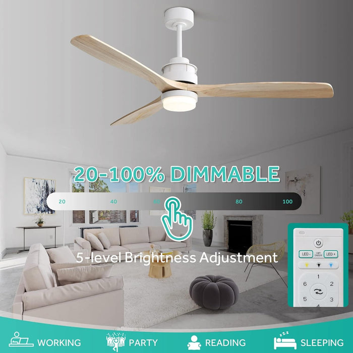 52 in. Ceiling Fan with Light, Indoor Outdoor Ceiling Fans with Remote, Wood Reversible Quiet Ceiling Fans-14-ErisView