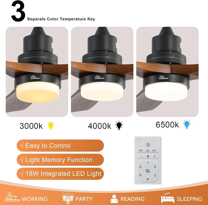 52 in. Ceiling Fan with Light, Indoor Outdoor Ceiling Fans with Remote, Wood Reversible Quiet Ceiling Fans-2-ErisView