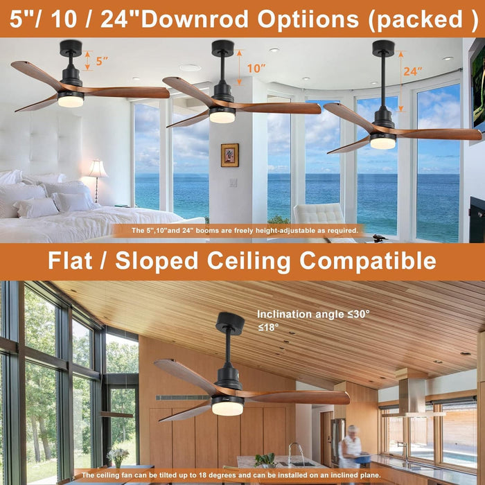 52 in. Ceiling Fan with Light, Indoor Outdoor Ceiling Fans with Remote, Wood Reversible Quiet Ceiling Fans-3-ErisView