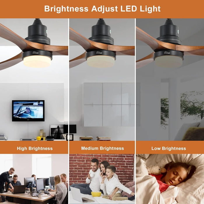 52 in. Ceiling Fan with Light, Indoor Outdoor Ceiling Fans with Remote, Wood Reversible Quiet Ceiling Fans-5-ErisView