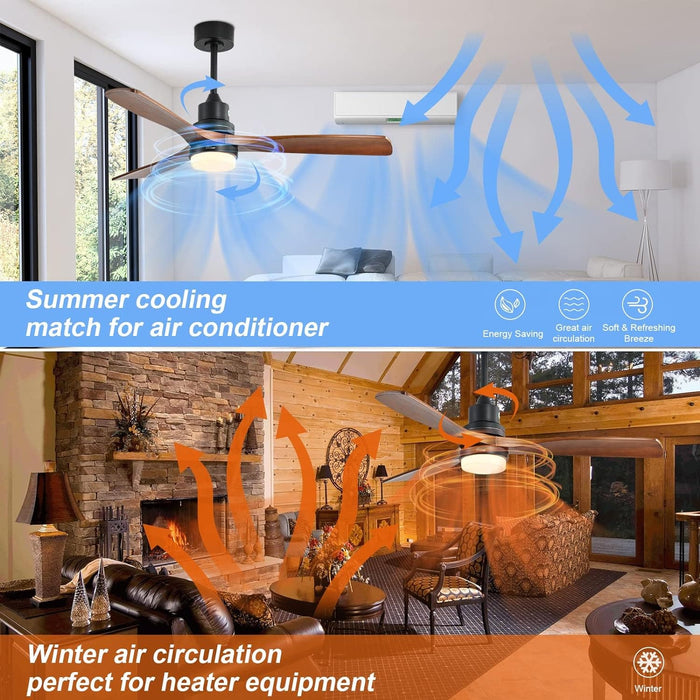 52 in. Ceiling Fan with Light, Indoor Outdoor Ceiling Fans with Remote, Wood Reversible Quiet Ceiling Fans-7-ErisView
