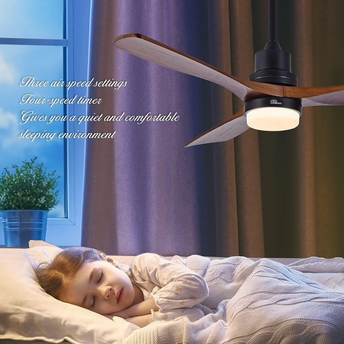 52 in. Ceiling Fan with Light, Indoor Outdoor Ceiling Fans with Remote, Wood Reversible Quiet Ceiling Fans-8-ErisView
