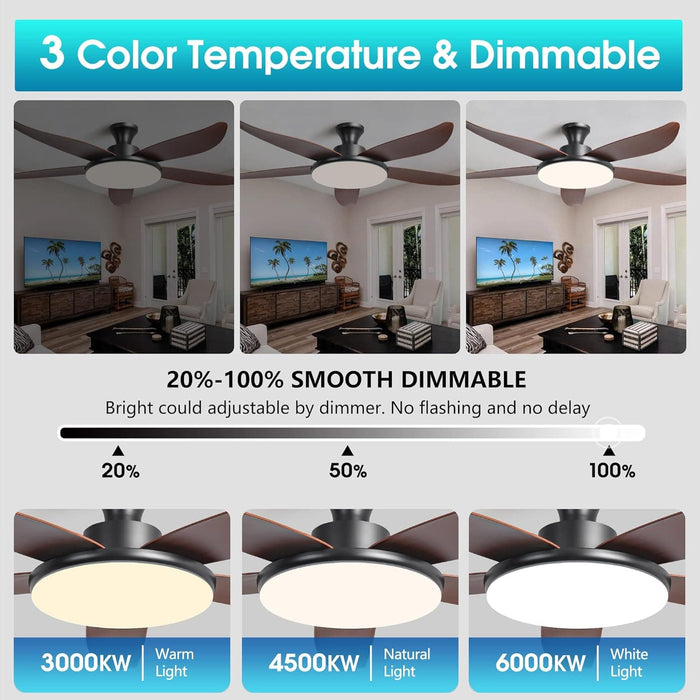 52 in. Ceiling Fan with Light Remote Control, Ceiling Fans for Low Ceiling with 5 Blade and Down Rod, New Ceiling Fans-2-ErisView