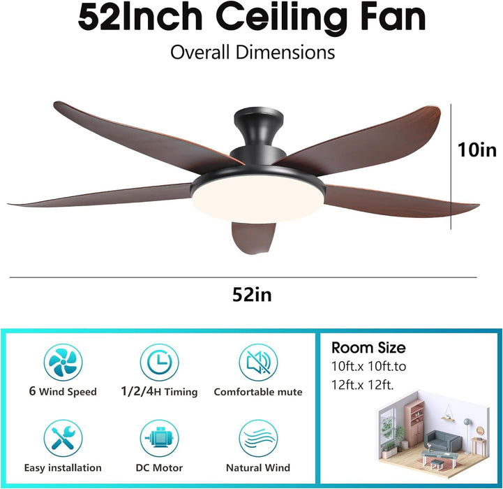 52 in. Ceiling Fan with Light Remote Control, Ceiling Fans for Low Ceiling with 5 Blade and Down Rod, New Ceiling Fans-4-ErisView