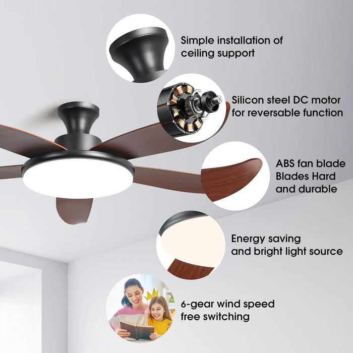 52 in. Ceiling Fan with Light Remote Control, Ceiling Fans for Low Ceiling with 5 Blade and Down Rod, New Ceiling Fans-5-ErisView