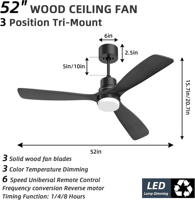 52 in. Ceiling Fan with Light Remote Control, Outdoor Wood Ceiling Fan,Beautiful Ceiling Fans-29-ErisView
