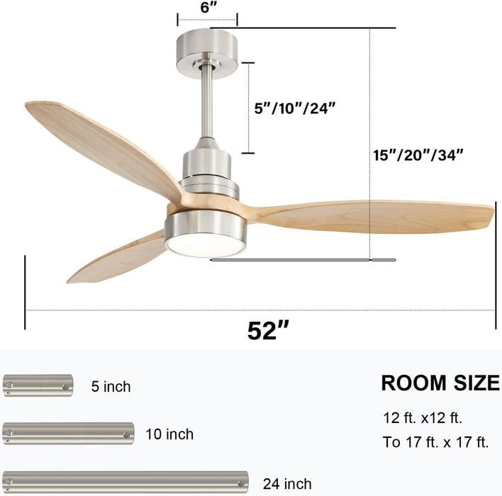 52 in. Ceiling Fan with Light Remote, Modern Farmhouse Burlywood Ceiling Fan, 3 Blades Reversible DC Ceiling Fan for Bedroom Living Room Fan Patio-10-ErisView