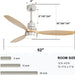 52 in. Ceiling Fan with Light Remote, Modern Farmhouse Burlywood Ceiling Fan, 3 Blades Reversible DC Ceiling Fan for Bedroom Living Room Fan Patio-10-ErisView