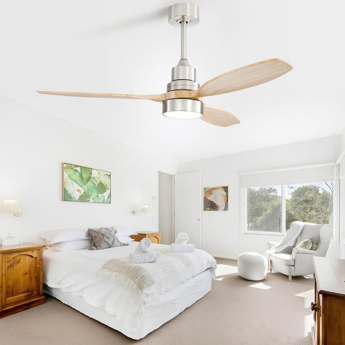 52 in. Ceiling Fan with Light Remote, Modern Farmhouse Burlywood Ceiling Fan, 3 Blades Reversible DC Ceiling Fan for Bedroom Living Room Fan Patio-11-ErisView
