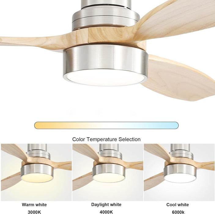 52 in. Ceiling Fan with Light Remote, Modern Farmhouse Burlywood Ceiling Fan, 3 Blades Reversible DC Ceiling Fan for Bedroom Living Room Fan Patio-12-ErisView
