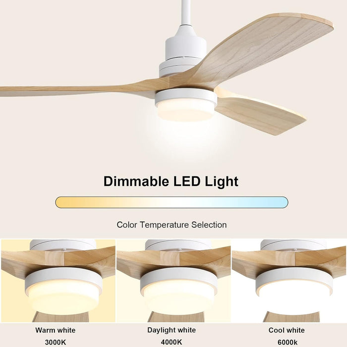 52 in. Ceiling Fan with Light Remote, Modern Farmhouse Burlywood Ceiling Fan, 3 Blades Reversible DC Ceiling Fan for Bedroom Living Room Fan Patio-3-ErisView