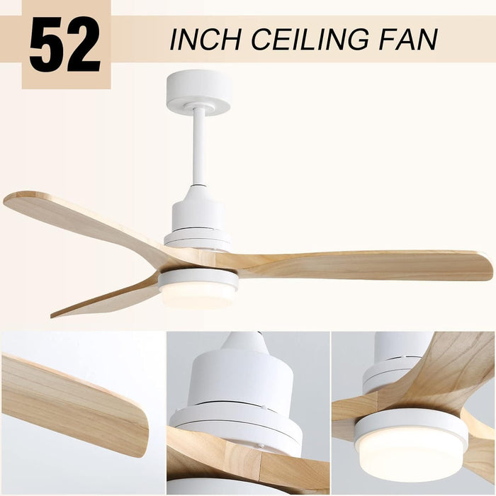 52 in. Ceiling Fan with Light Remote, Modern Farmhouse Burlywood Ceiling Fan, 3 Blades Reversible DC Ceiling Fan for Bedroom Living Room Fan Patio-4-ErisView