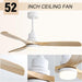 52 in. Ceiling Fan with Light Remote, Modern Farmhouse Burlywood Ceiling Fan, 3 Blades Reversible DC Ceiling Fan for Bedroom Living Room Fan Patio-4-ErisView