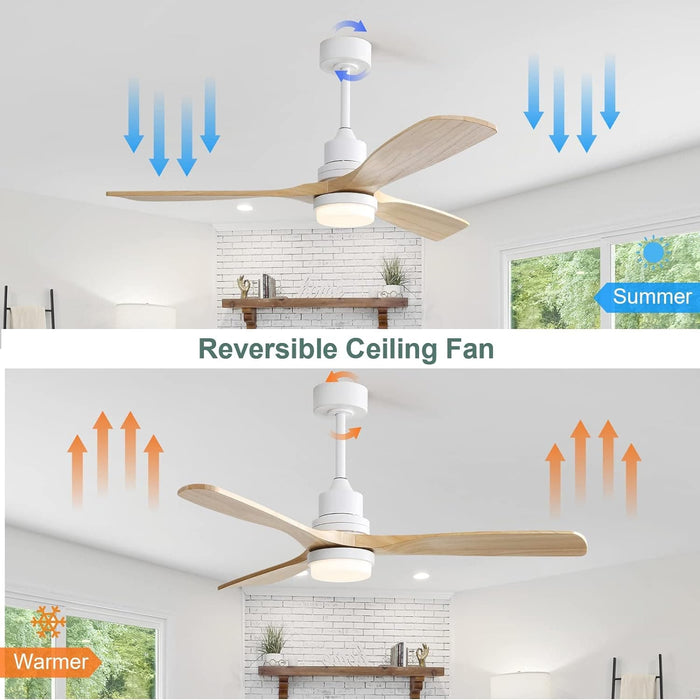 52 in. Ceiling Fan with Light Remote, Modern Farmhouse Burlywood Ceiling Fan, 3 Blades Reversible DC Ceiling Fan for Bedroom Living Room Fan Patio-5-ErisView