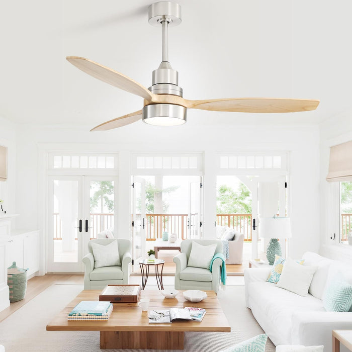 52 in. Ceiling Fan with Light Remote, Modern Farmhouse Burlywood Ceiling Fan, 3 Blades Reversible DC Ceiling Fan for Bedroom Living Room Fan Patio-9-ErisView