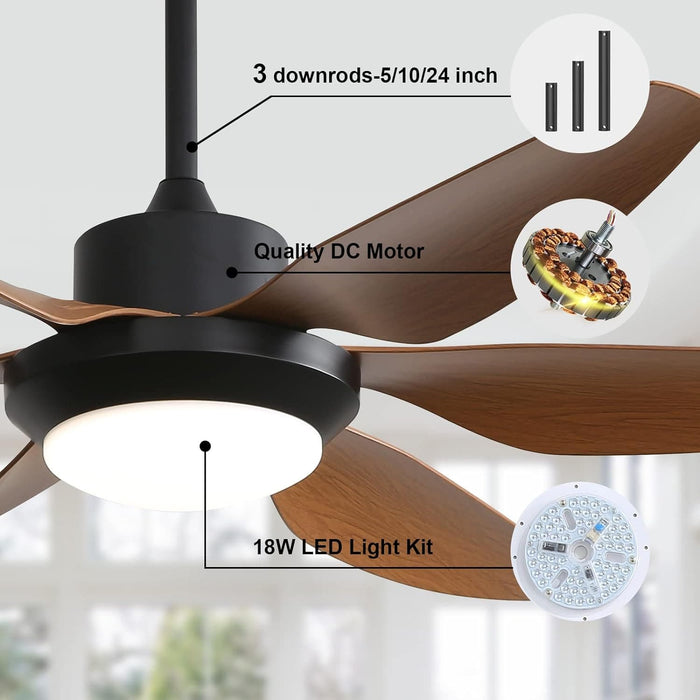 52 in. Ceiling Fan with Light Remote and Dimmable LED Light, Modern Farmhouse Natural Wood Ceiling Fan, Glam Ceiling Fan-11-ErisView