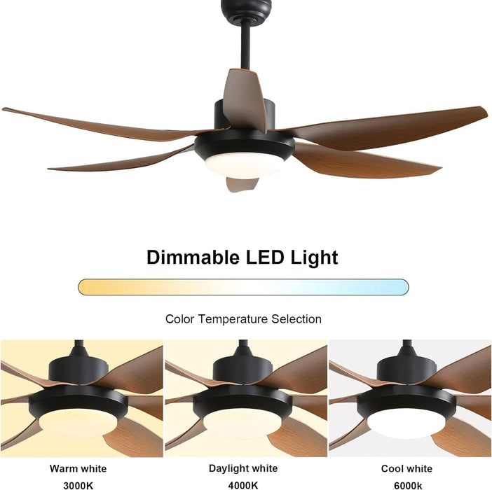 52 in. Ceiling Fan with Light Remote and Dimmable LED Light, Modern Farmhouse Natural Wood Ceiling Fan, Glam Ceiling Fan-12-ErisView