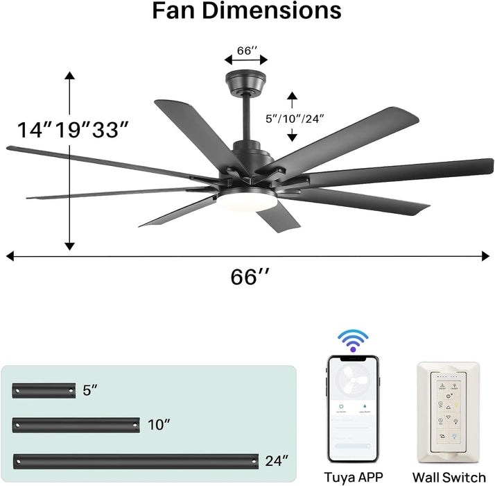 52 in. Ceiling Fan with Light Remote and Dimmable LED Light, Modern Farmhouse Natural Wood Ceiling Fan, Glam Ceiling Fan-35-ErisView